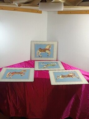 English Life Vintage Carousel Horse Place Mats Set Of Four With Original Box.